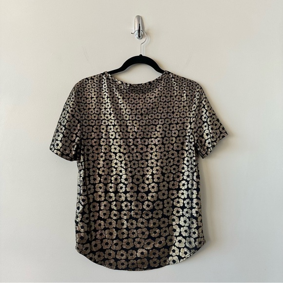 Equipment-Riley Metallic Floral-Print Tee, True Black/Gold - Picture 3 of 10